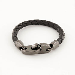 Commander Big Brummel Bracelet with Leather Wrap in Nickel Antique and Black