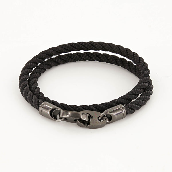Player Double Wrap Rope Bracelet with Nickel Antique Brummels in Black