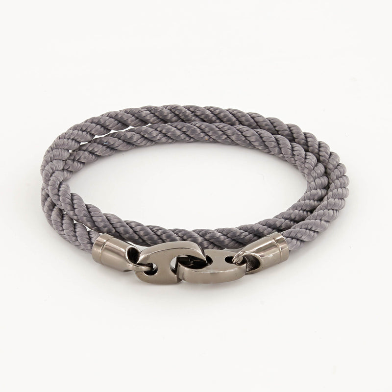 Player Double Wrap Rope Bracelet with Nickel Antique Brummels in Charcoal Gray