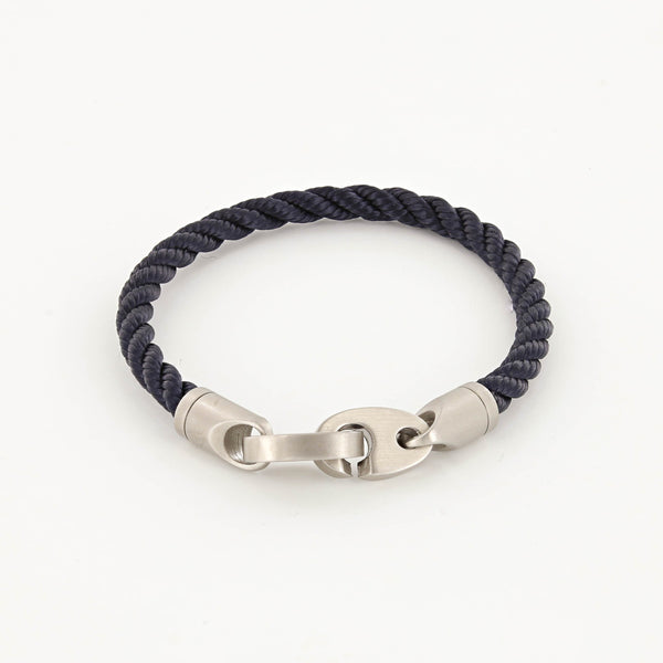 Catch Single Wrap Rope Bracelet with Matte Stainless Steel Brummels in Navy