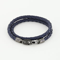 Sailormade Men's Nautical Player Double Wrap Leather Bracelet with Nickel Antique Brummels in Midnight Navy