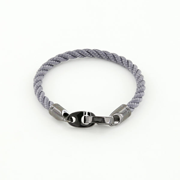 Player Single Wrap Rope Bracelet with Nickel Antique Brummels in Charcoal Gray