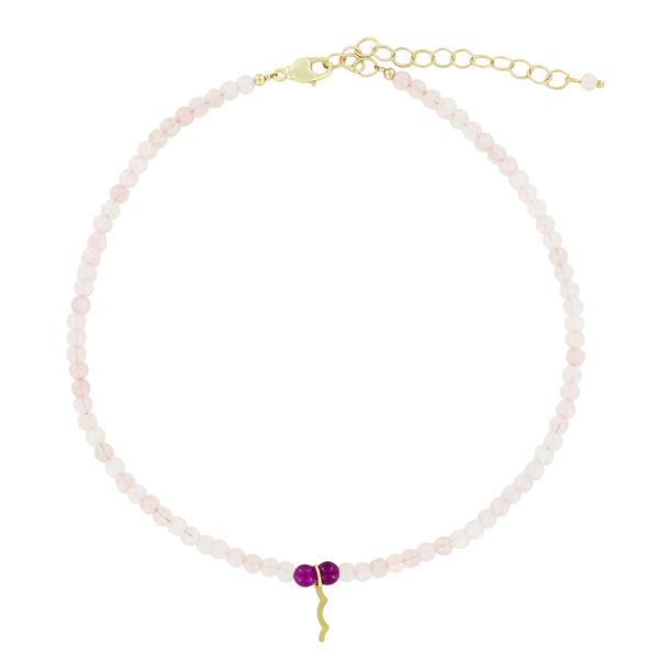 UV Awareness beaded Necklace for sun safety in rose quartz
