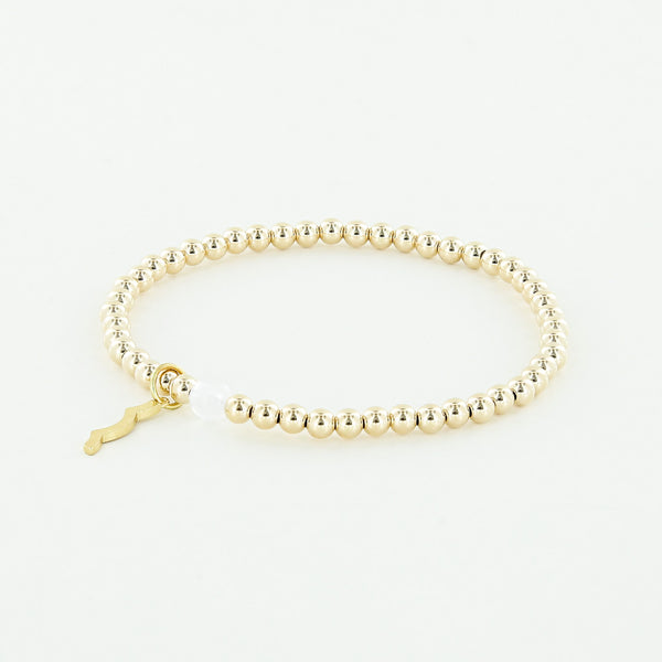 Sailormade rayminder uv awareness bracelet in 4mm 14k yellow gold fill beads. Wear for increased sun safety and protection. Made by Boston’s favorite bracelet company.