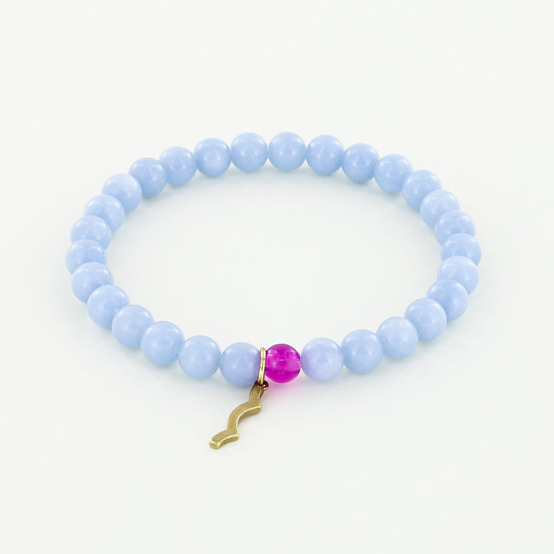 Sailormade rayminder uv awareness bracelet for sun safety in 6mm angelite. Made in Boston, MA. 