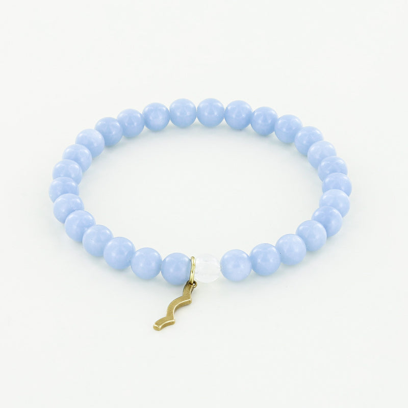 Sailormade rayminder uv awareness bracelet for sun safety in 6mm angelite. Made in Boston, MA. 