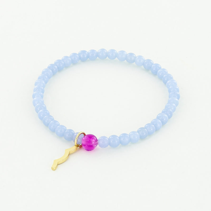 Sailormade rayminder uv awareness bracelet for sun safety in 4mm angelite. Made in Boston, MA. 