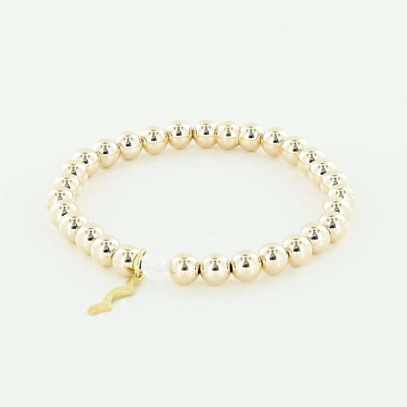 Sailormade rayminder uv awareness bracelet in 6mm 14k yellow gold fill beads. Wear for increased sun safety and protection. Made by Boston’s favorite bracelet company.