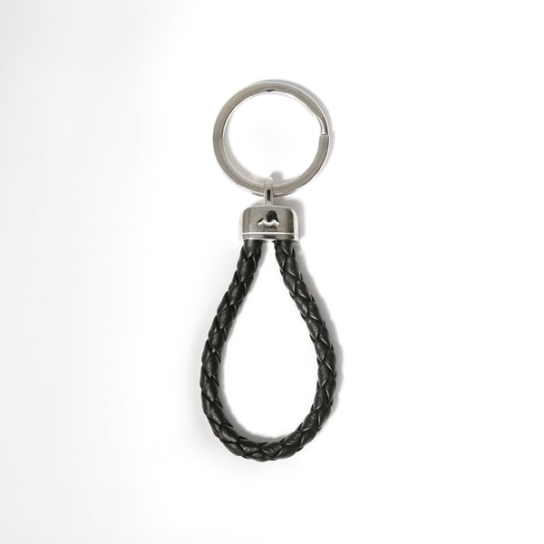 Pete's Point Keychain in Stainless Steel and Black Braided Leather 