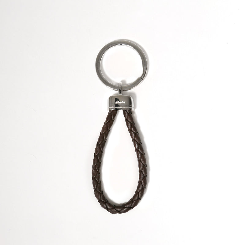 Pete's Point Keychain in Stainless Steel and Deep Dark Brown Braided Leather 