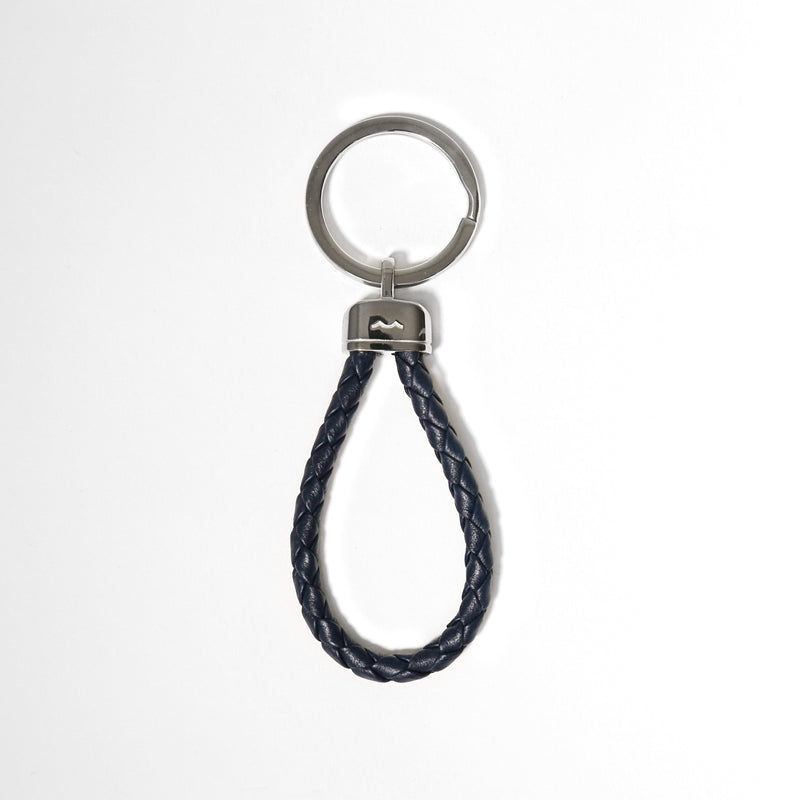 Pete's Point Keychain in Stainless Steel and Midnight Braided Leather 