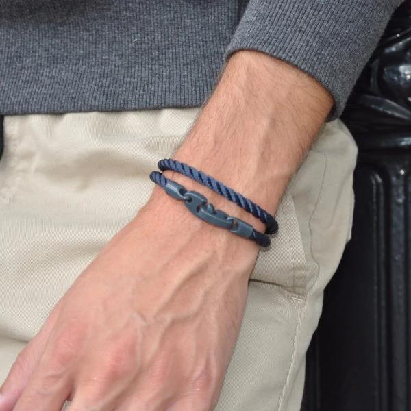 Signal Double Rope Bracelet with Dark Gray Powder Coat Brummels and Navy Rope