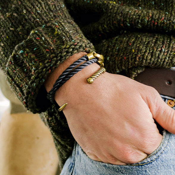 men's nautical rope brummel bracelet and brass fid cuff bracelet