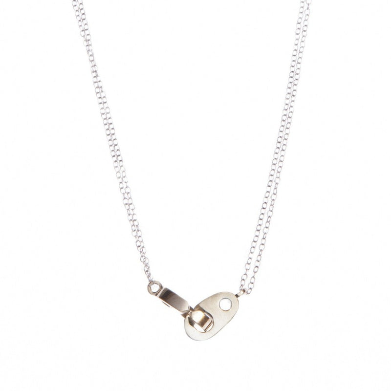 Sailormade women’s nautical double brummel necklace with sterling silver and brass brummels. Made in New England.