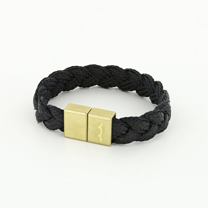 League Bracelet with Black Braid and Magnetic Clasp in Brass