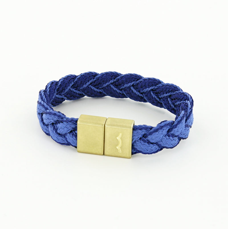 League Bracelet with blue Braid and Magnetic Clasp in Brass and 