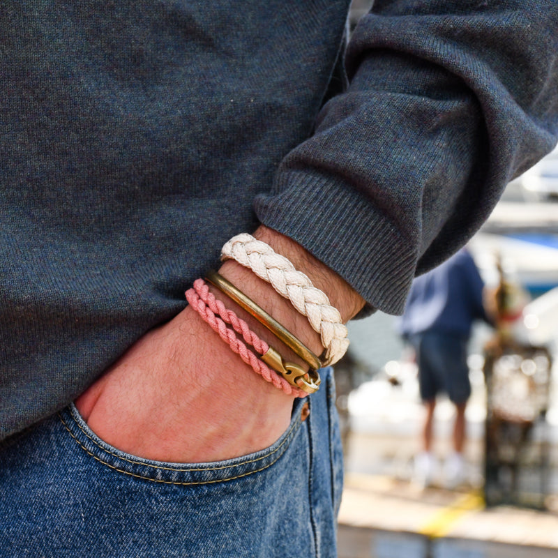 men's nautical antique brass cuff bracelet, braided league magnetic bracelet, brass double wrap canvas double wrap 