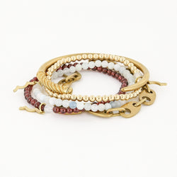 women's gold and gemstone nautical bracelet stack