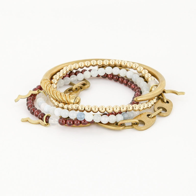 women's gold and gemstone nautical bracelet stack