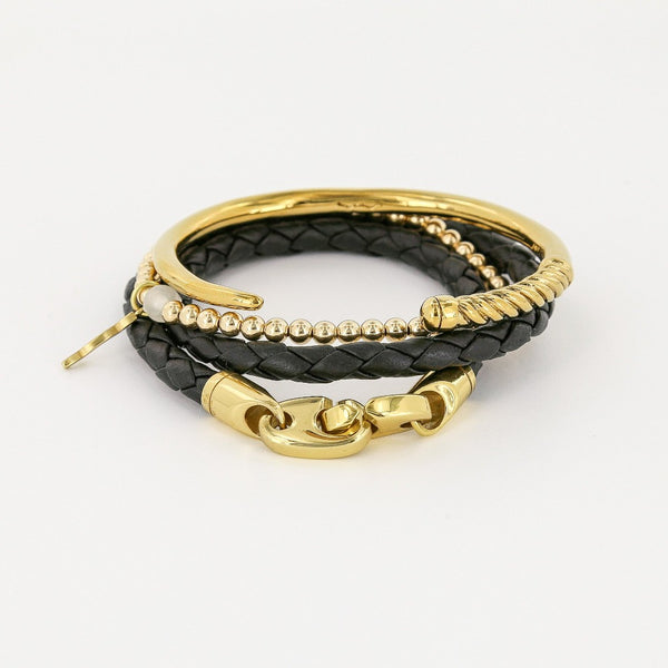women's chic nautical bracelet stack in black and gold