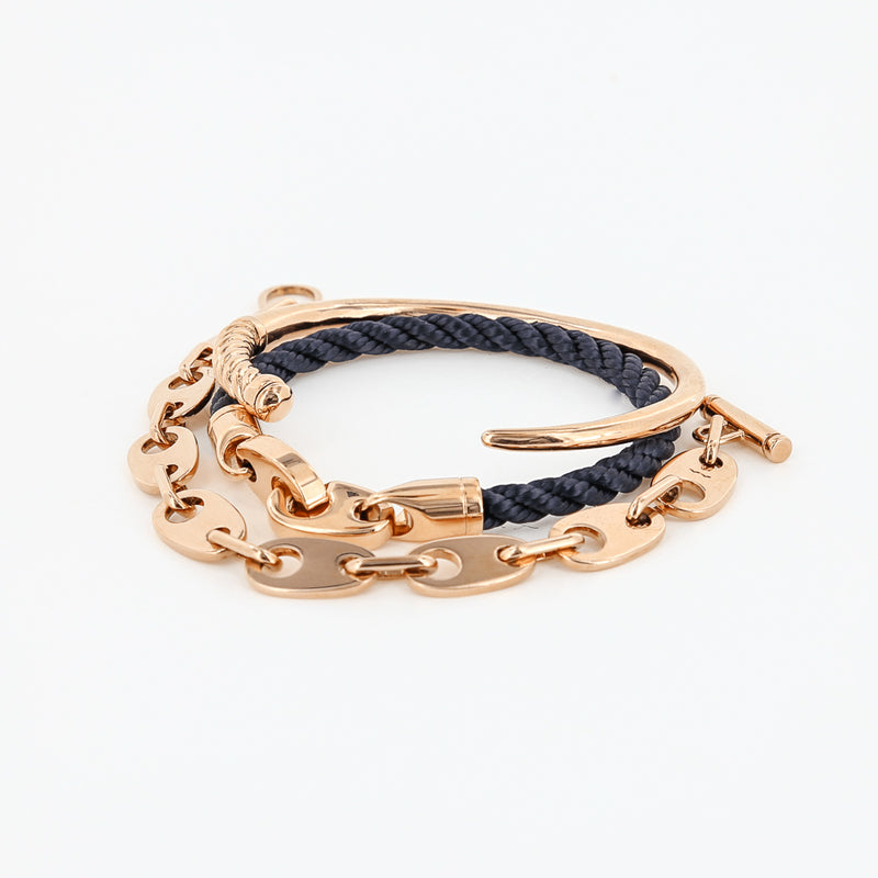 sailormade women's nautical bracelet stack with slim fid cuff, brummel rope bracelet, and brummel link chain braclet