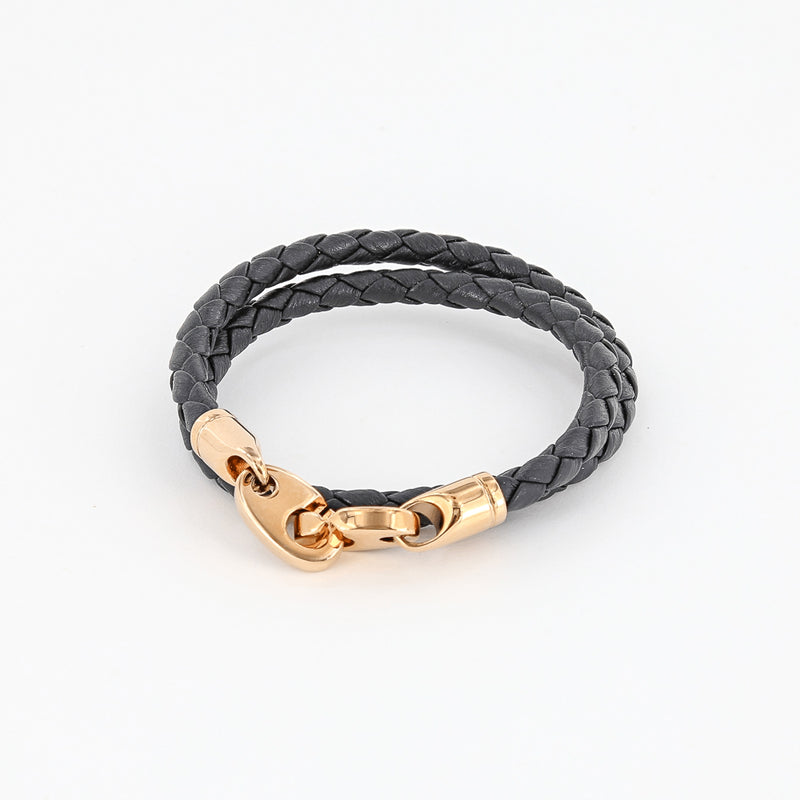 sailormade women's nautical double wrap leather bracelet with rose gold brummels in midnight navy. Handmade in Boston, MA.