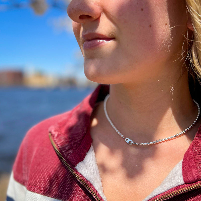 Sailormade women's nautical sterling silver and pearl mini brummel necklace made in new england.