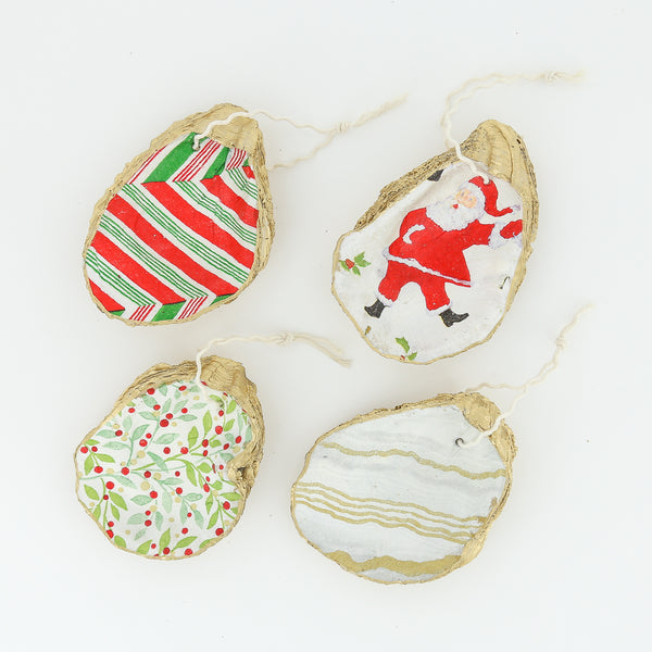 Decoupage Oyster Shell Holiday Ornament Kit in Santa's Stripes