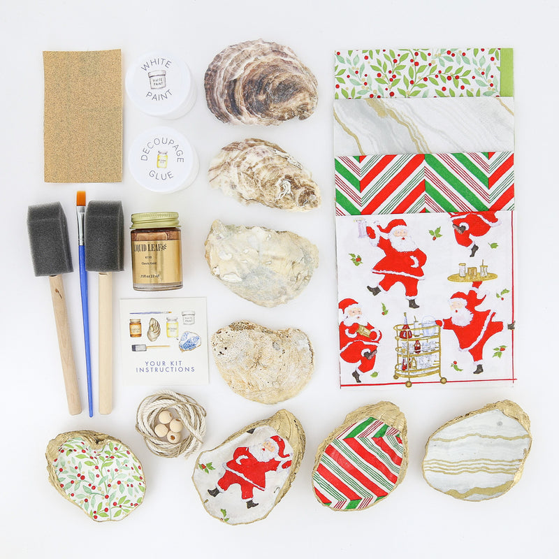Decoupage Oyster Shell Holiday Ornament Kit in Santa's Stripes