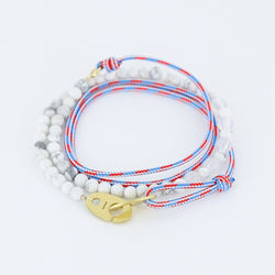 summer rayminder uv awareness sun sensitive bracelet with red white and blue rope and howlite beads