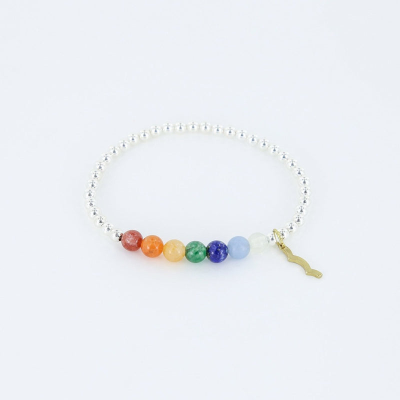 Sailormade rayminder UV awareness Bracelet with rainbow 6mm semi precious gemstone bead and 4mm sterling silver beads